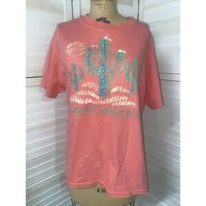 Vtg Hanes Beefy-T Pink Single Stitched T-Shirt Southwest Cactus Sz Large